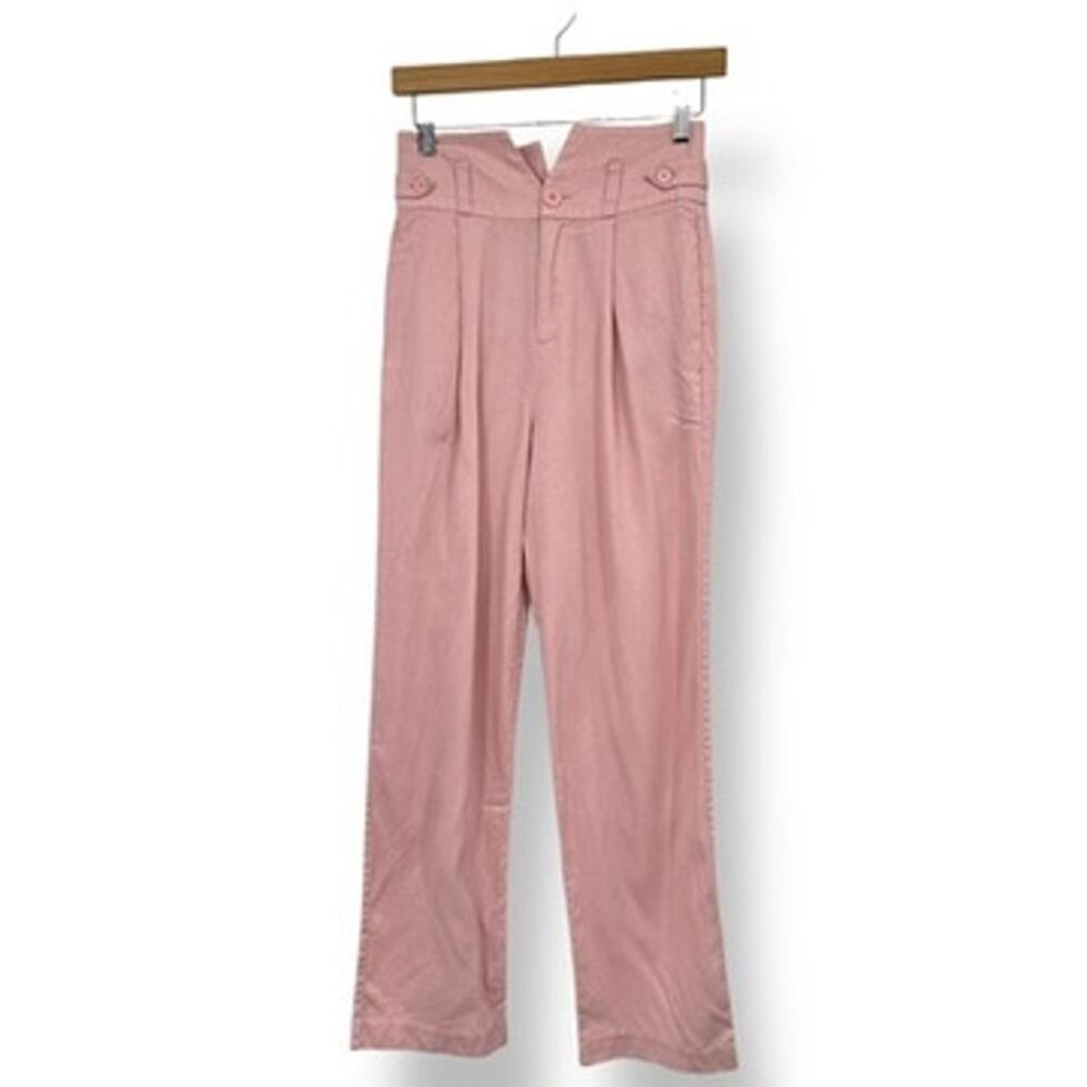 fleur du mal V Waist Trouser‎ in Coral Blush Pink Women's 2 Silk Wool Blend - Picture 3 of 10